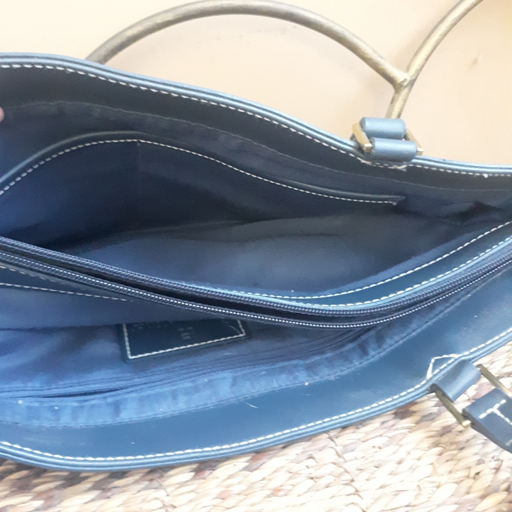 Etienne Aigner Blue Woven Tote Satchel Embroidered - Picture 6 of 7
